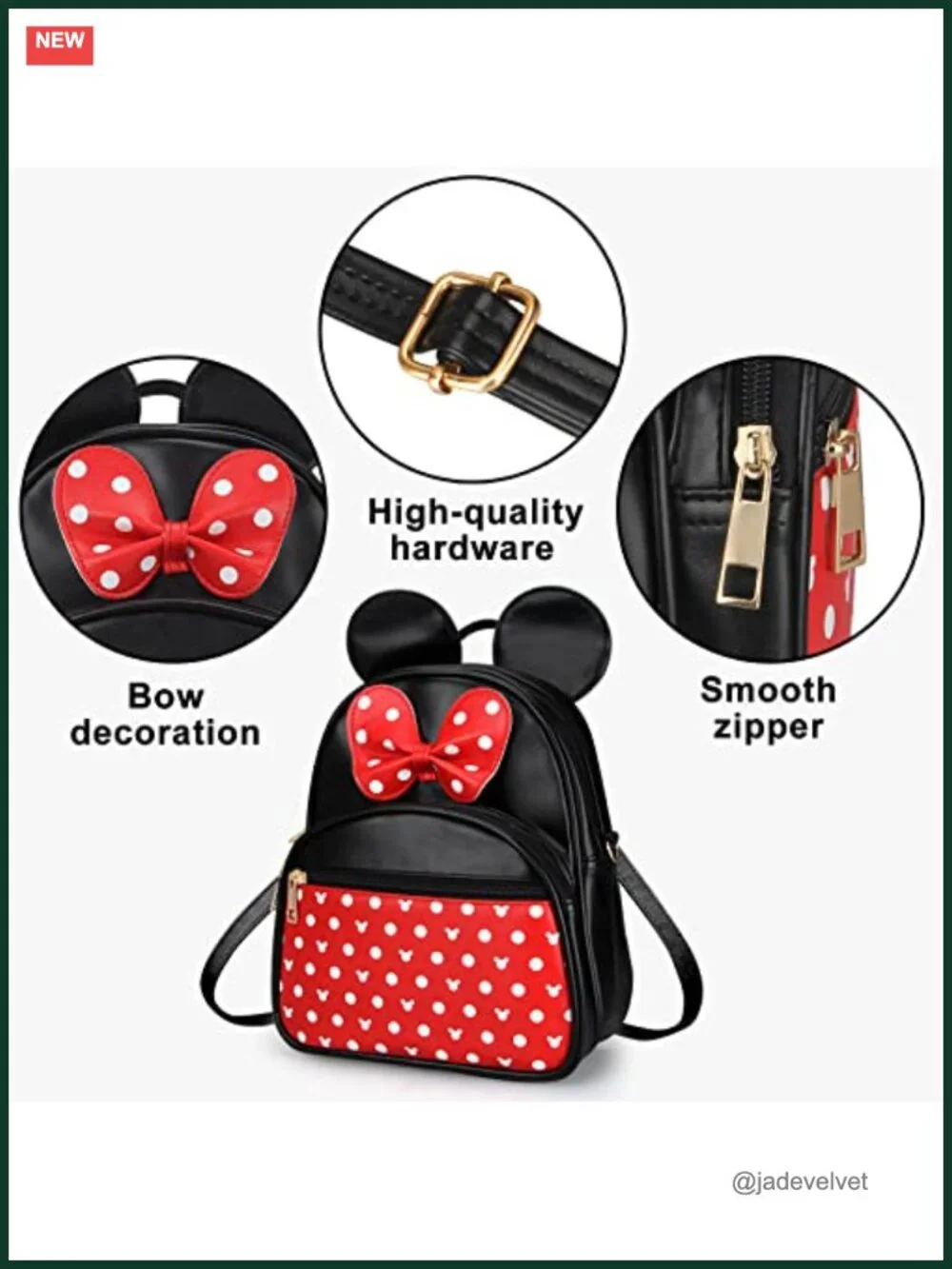 Minnie Mouse Kids PU Leather Backpack Bowknot Polka Dot Mini Daypack